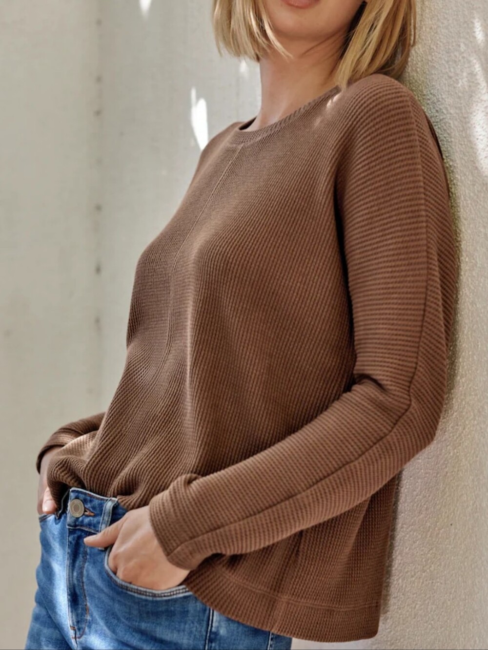 J.Jill Relaxed Waffle Longsleeves Top Cafe 100% Cotton Travel M